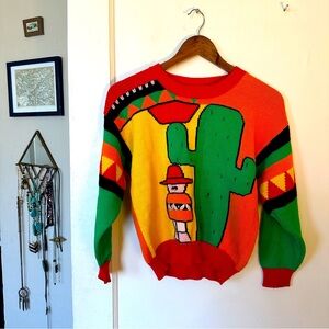 Vintage Desert Cactus folk Knit Sweater